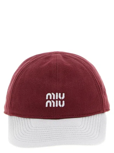 Miu Miu Bordeaux Logo Baseball Hat In Red