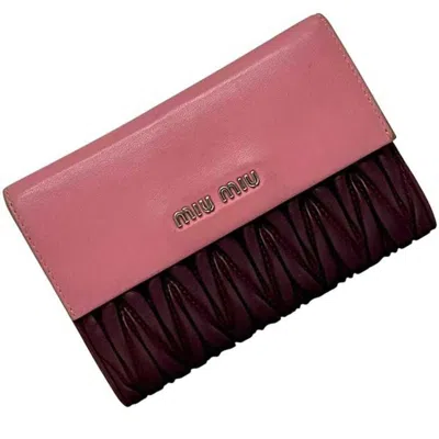 Pre-owned Miu Miu Bordeaux Pink Leather Wallet (tri-fold) () In Bordeaux, Pink