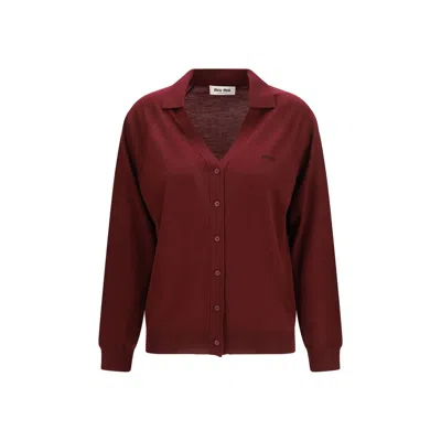 Miu Miu Bordeaux Wool Oves Aries Women's Cardigan