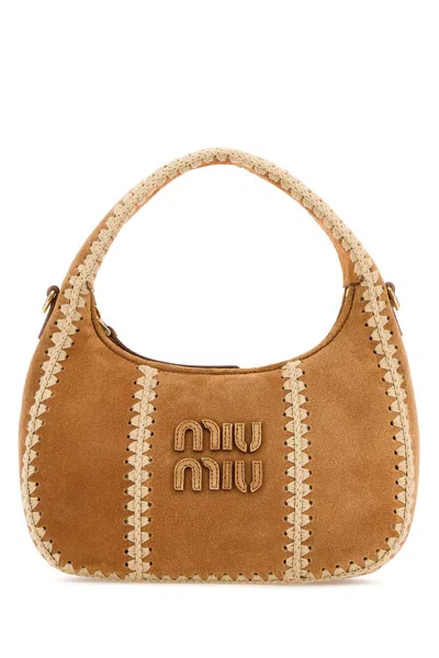 Miu Miu Borsa A Mano In Pelle Scamosciata Beige  Donna