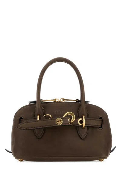 Miu Miu Brown Leather Mini Aventure Handbag Tundra Borse A Mano