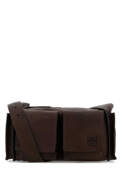 Miu Miu Suede Utilitaire Crossbody Bag Adjustable Strap In Brown