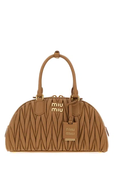 Miu Miu Camel Nappa Leather Arcadie Handbag In Brown