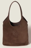 Miu Miu Suede Double Handle Shoulder Bag In Brown