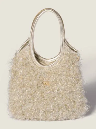 Miu Miu Fur Lurex Tote Bag Detachable Strap Handles In Neutral