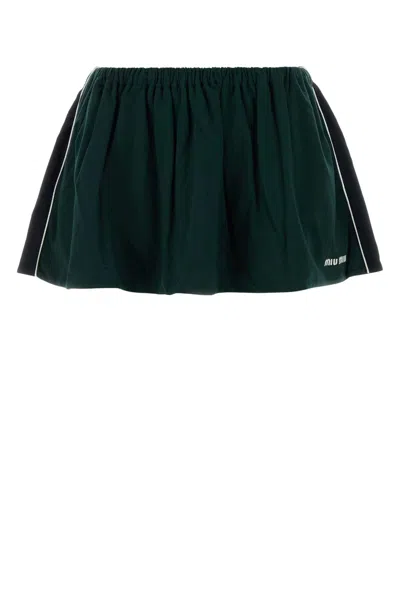 Miu Miu Elastic Waist Midi Skirt In Green