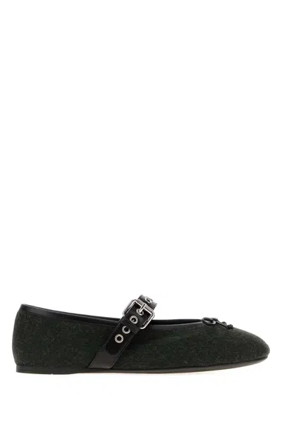 Miu Miu Bottle Green Flannel Ballerinas