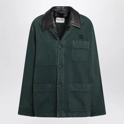 Miu Miu Single-breasted Garment-dyed Gabardine And Leather Jacket In Metallic