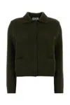 Miu Miu Wool Cardigan With Collared Design And Pockets In Green