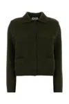 Miu Miu Wool Cardigan With Collared Design And Pockets In Green