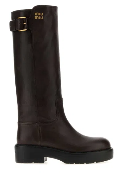 Miu Miu Bovine Leather Ankle Boots In Gray