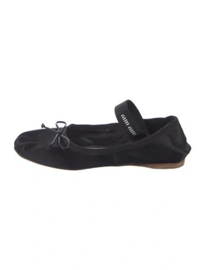 Pre-owned Miu Miu Bow Accents Mary Jane Flats In Black