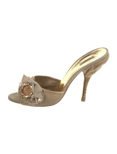 Pre-owned Miu Miu Bow Accents Slides In Neutral