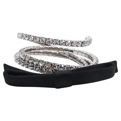 Miu Miu Bow And Diamond Embellished Bracelet In Silver Metal