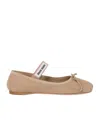 Miu Miu Leather Ballerinas With Round Toe And Bow Detail In Nude