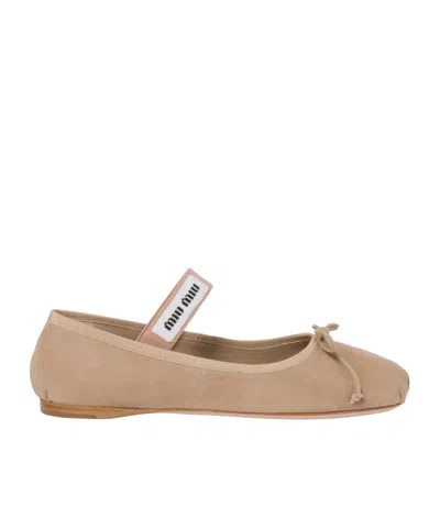 Miu Miu Bow Ballet Shoes In Nude