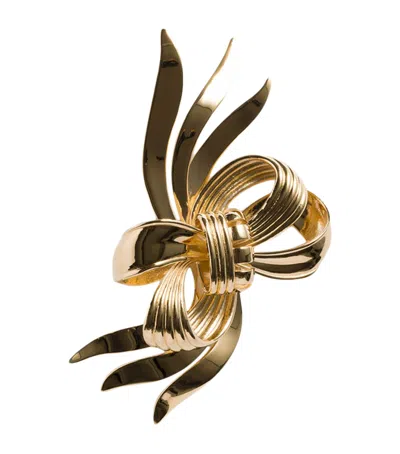 Miu Miu Metal Bow Brooch In Brown