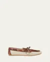 Miu Miu Canvas And Bleached Leather Boat Shoes In Multi