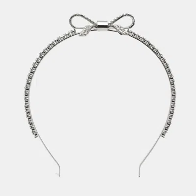 Pre-owned Miu Miu Bow Crystals Silver Tone Head Band