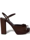 Miu Miu Bow-detail Block-heel Sandals In Brown
