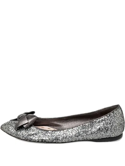 Pre-owned Miu Miu Bow-detail Glitter Ballet Flats
