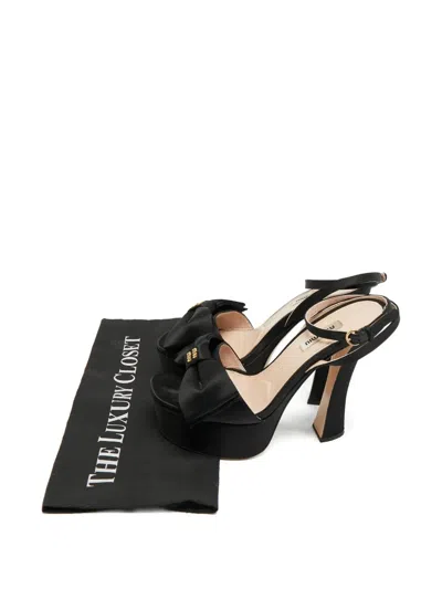 Pre-owned Miu Miu Bow-detail Heeled Sandals In Black