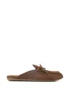 Miu Miu Suede Sabots Rounded Toe Bow Detail In Brown