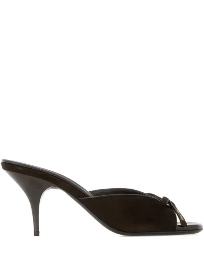 Miu Miu Chocolate Suede Leather Mules In Brown