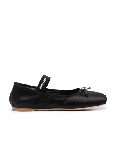 MIU MIU BOW-DETAIL SATIN BALLERINA SHOES