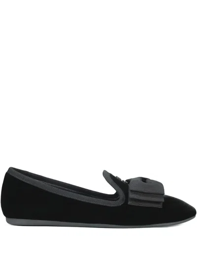 Miu Miu Bow-detail Velvet Ballet Flats In Black