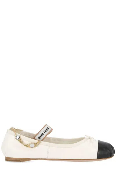 Miu Miu Woman White Leather Ballerinas In Default Title