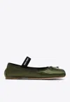 Miu Miu Bow Embellished Satin Ballet Flats In Green