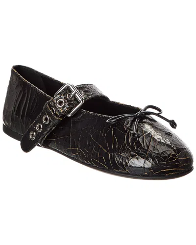 Miu Miu Bow Leather Flat In Black
