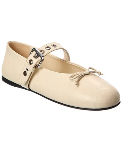 Miu Miu Bow Leather Flat In Neutral