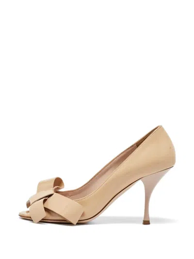 Pre-owned Miu Miu Bow Peep-toe Pumps In Neutral