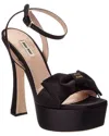 Miu Miu Bow Satin Platform Sandal In Black