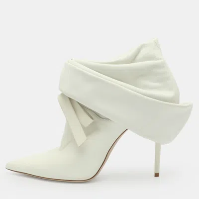 Pre-owned Miu Miu Bow Size 38 White Leather Booties