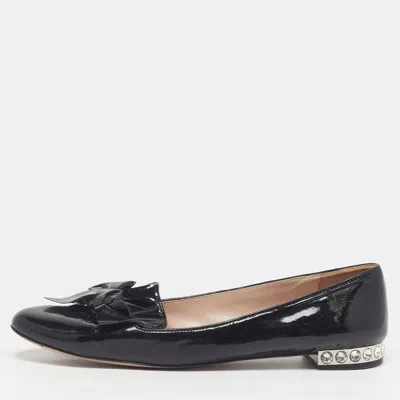Pre-owned Miu Miu Bow Size 41 Black Patent Leather Bow Detail Crystal Embellished Ballet Flats