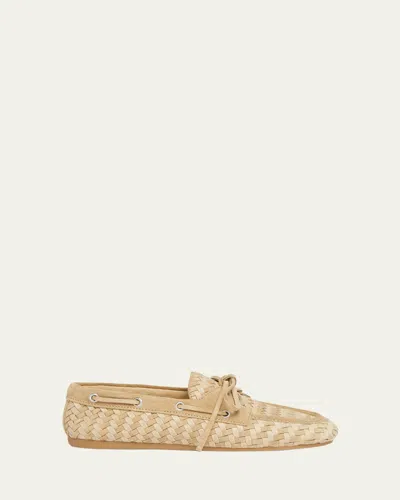 MIU MIU BOW WOVEN SUEDE & LEATHER BOAT SHOES