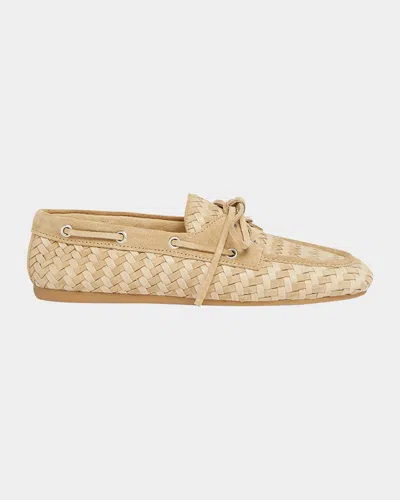 MIU MIU BOW WOVEN SUEDE & LEATHER BOAT SHOES