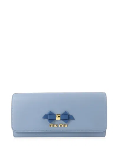 Pre-owned Miu Miu Bow-detail Leather Wallet In Blue