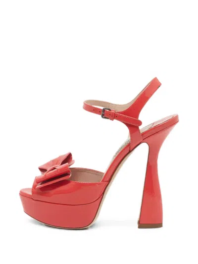 Pre-owned Miu Miu Bow-detail Platform Sandals In Red