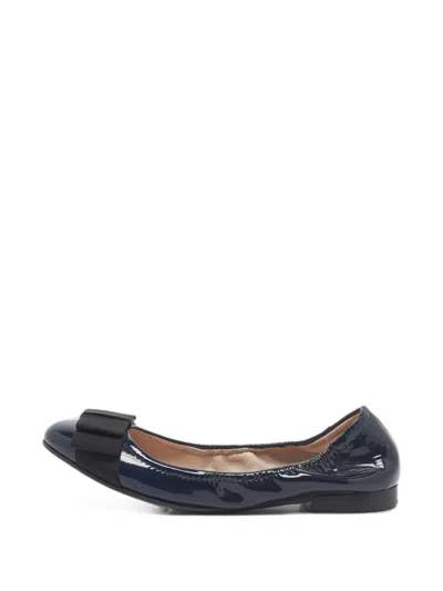 Pre-owned Miu Miu Bow-detail Scrunch Leather Ballet Flats In Blue