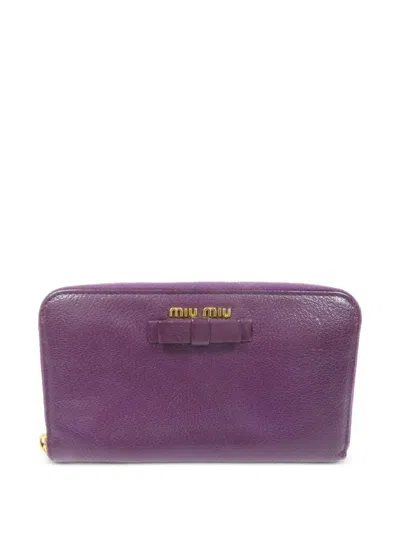 Pre-owned Miu Miu Bow-detail Wallet In Purple