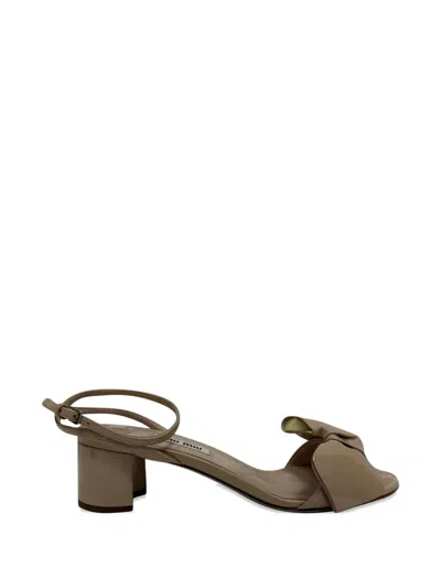 Pre-owned Miu Miu Bow-embellished Ankle Strap Sandals In Neutral