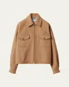 Miu Miu Boxy Cropped Camel Hair Jacket In Brown