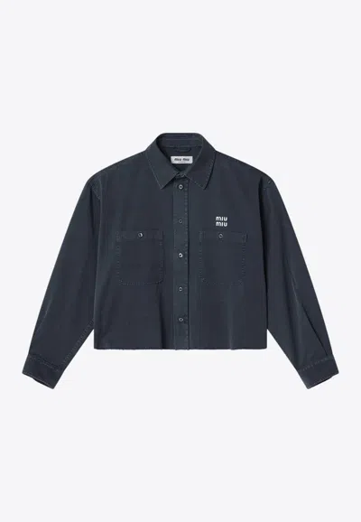 Miu Miu Boxy Denim Jacket In Gray