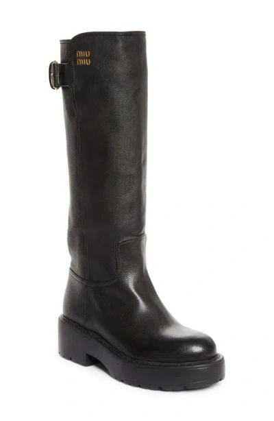 Miu Miu Boyfriend Buckle Boot In Animal Print