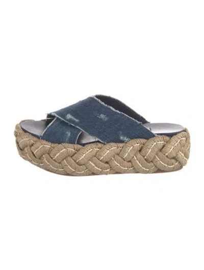 Pre-owned Miu Miu Braided Accents Slides In Blue