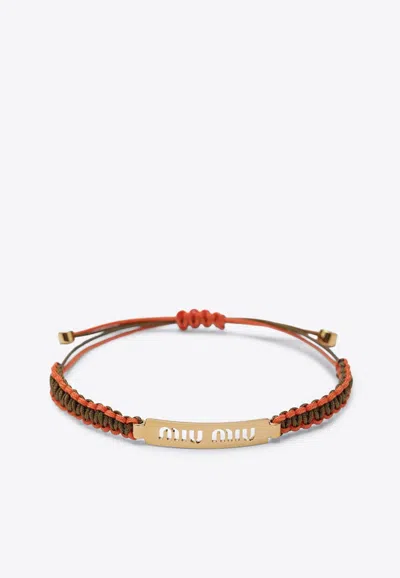 Miu Miu Braided Cord Bracelet In Gold